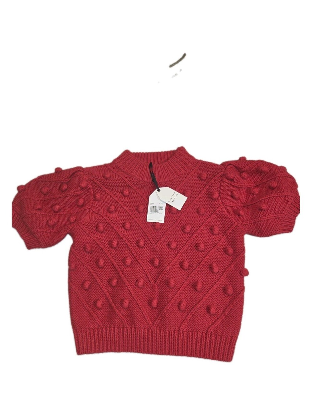 English Factory NWT Pom Pom Puff Sleeve Sweater Short Sleeve Red Sz L Chunky...